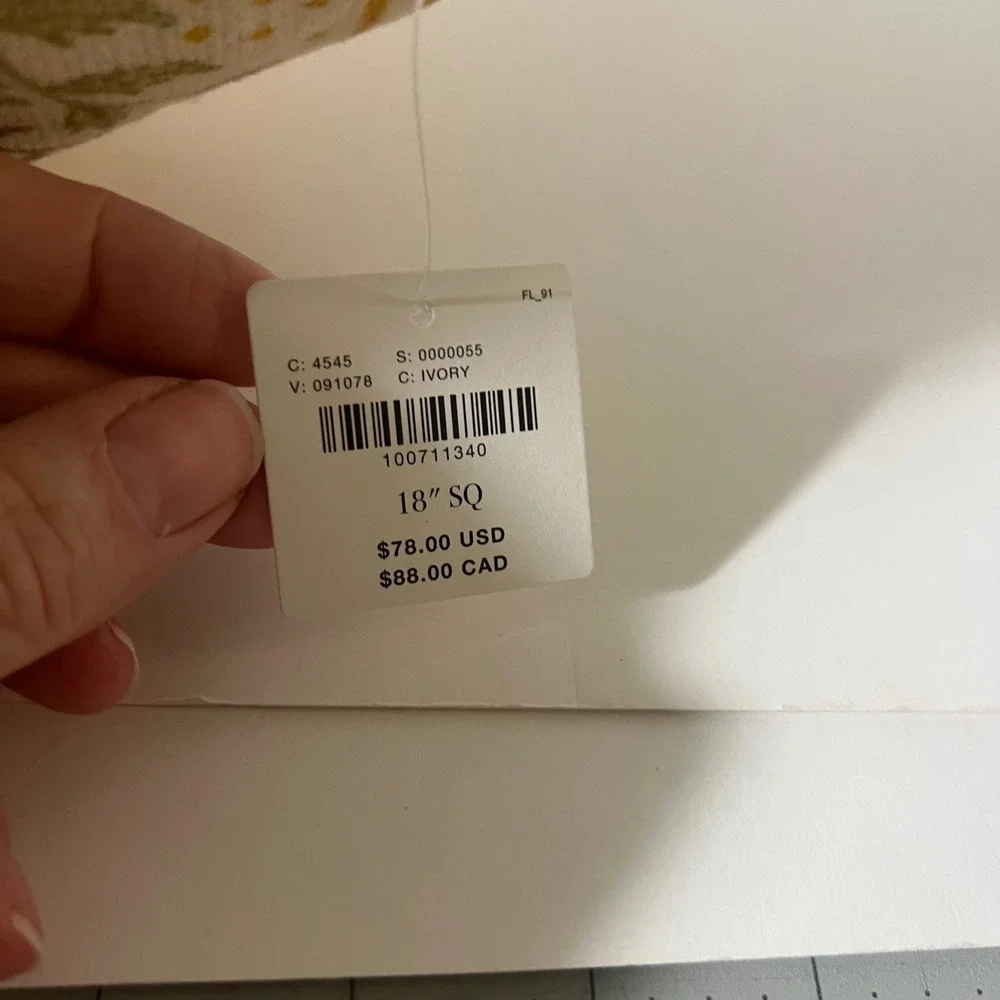 Anthropologie Mira Cotton Woven Printed Floral Pillow Yellow Stripe 18